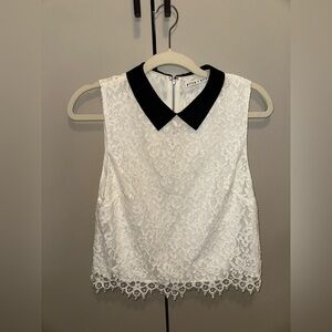 Alice + Olivia White Lace Top with Black Collar blouse size 8